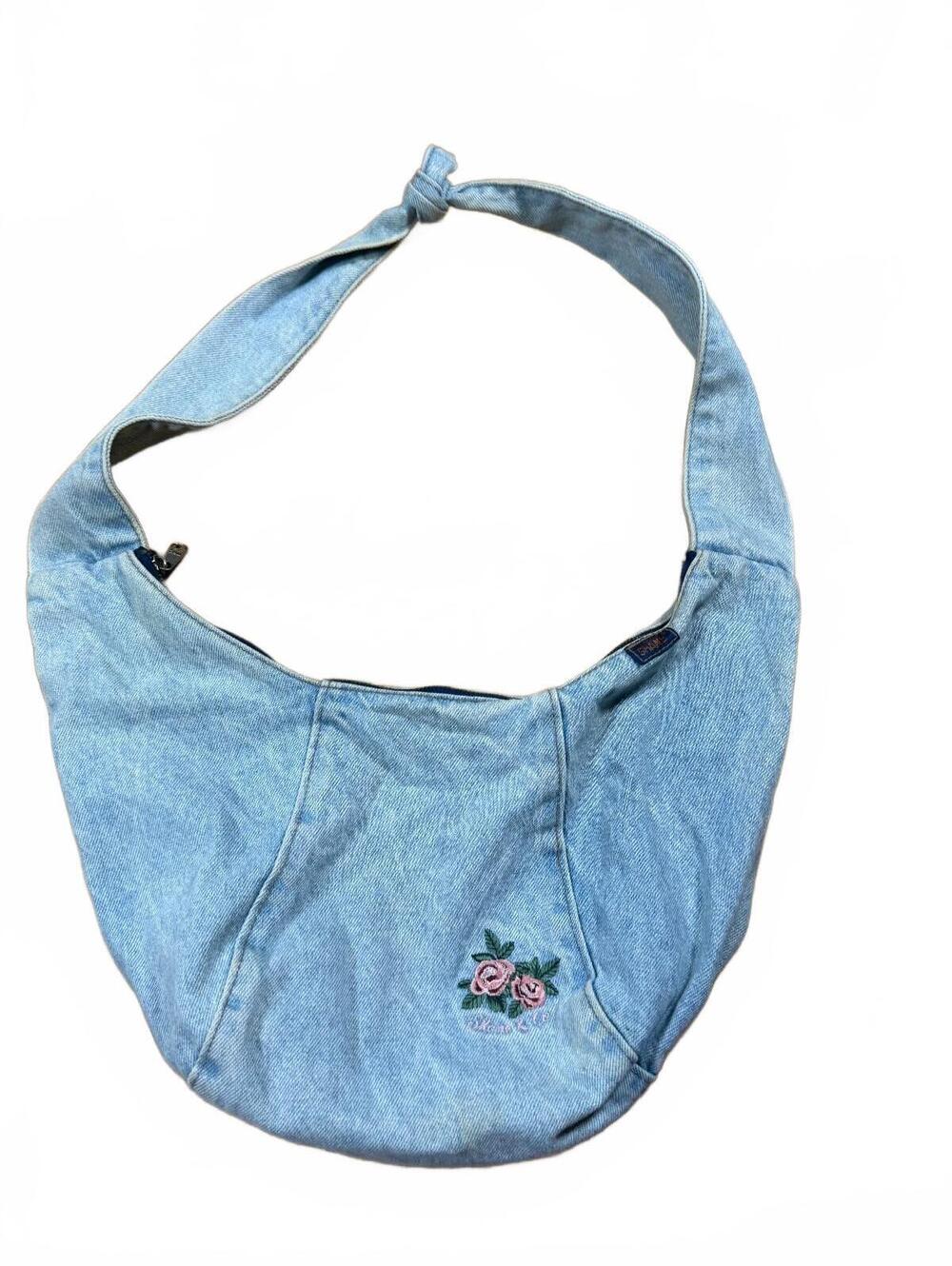 90s Shane&Co Vintage Light Denim Shoulder Bag Embroidered Bag Baggu Doupe